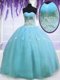 Floor Length Zipper Sweet 16 Dresses Baby Blue for Military Ball and Sweet 16 and Quinceanera with Beading