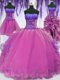 High End Four Piece Lilac Sleeveless Floor Length Appliques and Embroidery Lace Up Sweet 16 Dress