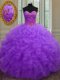 Suitable Purple Organza Lace Up Sweet 16 Dresses Sleeveless Floor Length Beading and Ruffles
