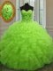 Floor Length Yellow Green Ball Gown Prom Dress Organza Sleeveless Beading and Ruffles