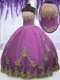 Dynamic Fuchsia Ball Gowns Strapless Sleeveless Tulle Floor Length Zipper Appliques Quinceanera Dresses