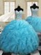 On Sale Three Piece Baby Blue 15 Quinceanera Dress Military Ball and Sweet 16 and Quinceanera and For with Beading and Ruffles Sweetheart Sleeveless Lace Up