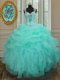 Classical Straps Apple Green Sleeveless Floor Length Beading and Ruffles Zipper Quinceanera Gown