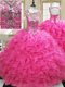 Scoop Floor Length Lace Up 15 Quinceanera Dress Hot Pink for Military Ball and Sweet 16 and Quinceanera with Beading and Ruffles Scoop Floor Length Lace Up 15 Quinceanera Dress Hot Pink for Military Ball and Sweet 16 and Quinceanera with Beading and Ruffles