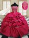 Inexpensive Hot Pink Quinceanera Dress Military Ball and Sweet 16 and Quinceanera and For with Beading and Embroidery and Pick Ups Strapless Sleeveless Lace Up