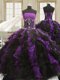 Sexy Black And Purple Sleeveless Floor Length Beading and Ruffles Lace Up Vestidos de Quinceanera