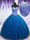 Teal Ball Gowns Beading Vestidos de Quinceanera Lace Up Tulle Sleeveless Floor Length