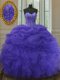 Gorgeous Purple Sleeveless Floor Length Beading and Ruffles and Pick Ups Lace Up Ball Gown Prom Dress