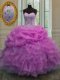 Superior Floor Length Lace Up Ball Gown Prom Dress Lilac for Military Ball and Sweet 16 and Quinceanera with Beading and Ruffles and Pick Ups