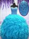 Custom Fit Baby Blue Sweetheart Neckline Beading and Ruffles 15 Quinceanera Dress Sleeveless Lace Up