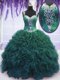 Superior Dark Green Straps Zipper Beading and Ruffles Quinceanera Dress Sleeveless