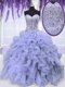 Lavender Ball Gowns Sweetheart Sleeveless Organza Floor Length Lace Up Beading and Ruffles Sweet 16 Dress