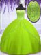 Great Sleeveless Floor Length Beading Lace Up Sweet 16 Dresses with Yellow Green