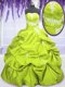 Free and Easy Yellow Green Sleeveless Appliques and Pick Ups Floor Length Vestidos de Quinceanera