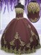 Sleeveless Tulle Floor Length Zipper Sweet 16 Quinceanera Dress in Chocolate with Lace and Appliques
