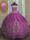 Fuchsia Sweet 16 Dress Military Ball and Sweet 16 and Quinceanera and For with Embroidery Strapless Sleeveless Lace Up