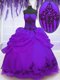 Purple Ball Gowns Strapless Sleeveless Organza Floor Length Lace Up Embroidery Quince Ball Gowns
