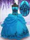 Custom Made Blue Strapless Lace Up Embroidery Quinceanera Gowns Sleeveless
