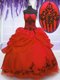 Dramatic Pick Ups Strapless Sleeveless Lace Up Quinceanera Gowns Red Organza