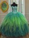 Captivating Tulle Sweetheart Sleeveless Lace Up Beading and Ruffles and Sequins 15th Birthday Dress in Multi-color
