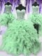 Four Piece Sweetheart Sleeveless Quinceanera Dress Floor Length Beading and Ruffles Apple Green Organza