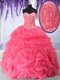 Affordable Sweetheart Sleeveless Sweet 16 Quinceanera Dress Floor Length Beading and Ruffles Rose Pink Organza