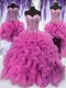 Dazzling Four Piece Sleeveless Lace Up Floor Length Ruffles and Sequins Vestidos de Quinceanera