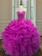 Fuchsia Organza Lace Up Sweetheart Sleeveless Floor Length Quinceanera Gown Beading and Ruffles