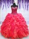 Free and Easy Ruffled Ball Gowns Quinceanera Dress Red Sweetheart Organza Sleeveless Floor Length Lace Up