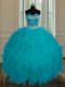 Luxurious Floor Length Ball Gowns Sleeveless Teal Sweet 16 Dresses Lace Up