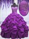 Suitable Purple Taffeta Lace Up Sweetheart Sleeveless Floor Length Sweet 16 Quinceanera Dress Appliques and Pick Ups