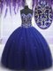 Lovely Royal Blue Tulle Lace Up Sweet 16 Dress Sleeveless Floor Length Beading