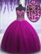 Customized Fuchsia Sweetheart Lace Up Beading 15 Quinceanera Dress Sleeveless