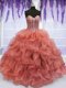 Floor Length Lace Up Quinceanera Dresses Watermelon Red for Military Ball and Sweet 16 and Quinceanera with Beading and Ruffles