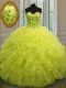 Luxury Yellow Lace Up Quince Ball Gowns Beading and Ruffles Sleeveless Floor Length