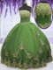 High Quality Olive Green Ball Gowns Tulle Strapless Sleeveless Appliques Floor Length Zipper Quinceanera Dress