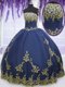 Pretty Navy Blue Strapless Neckline Appliques Quinceanera Gown Sleeveless Zipper