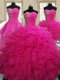 Trendy Four Piece Organza Sleeveless Floor Length Quinceanera Dress and Beading