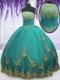 Perfect Floor Length Aqua Blue Vestidos de Quinceanera Tulle Sleeveless Appliques