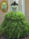 Fine Green Organza Lace Up Quinceanera Dresses Sleeveless Floor Length Beading and Ruffles