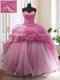Organza Sweetheart Sleeveless Sweep Train Lace Up Beading and Ruffled Layers 15th Birthday Dress in Rose Pink