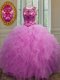 Colorful Scoop Sleeveless Tulle Quinceanera Gown Beading and Ruffles Lace Up