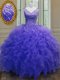 Fabulous Purple Zipper Quince Ball Gowns Beading and Ruffles Sleeveless Floor Length