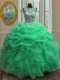 Green Ball Gowns Organza Scoop Sleeveless Beading and Ruffles Floor Length Lace Up Sweet 16 Quinceanera Dress