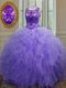 Noble Floor Length Lavender 15th Birthday Dress Bateau Sleeveless Lace Up