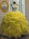 Scoop Yellow Sleeveless Beading and Ruffles and Pick Ups Floor Length Quinceanera Dress