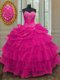 Sequins Pick Ups Ruffled Sweetheart Sleeveless Lace Up Sweet 16 Dresses Fuchsia Organza and Sequined