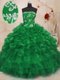 Colorful Green Lace Up Quinceanera Dresses Beading and Appliques and Ruffles Sleeveless Floor Length