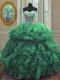 Graceful Ball Gowns 15th Birthday Dress Green Sweetheart Organza Sleeveless Floor Length Lace Up