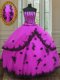 Strapless Sleeveless Vestidos de Quinceanera Floor Length Appliques Fuchsia Tulle